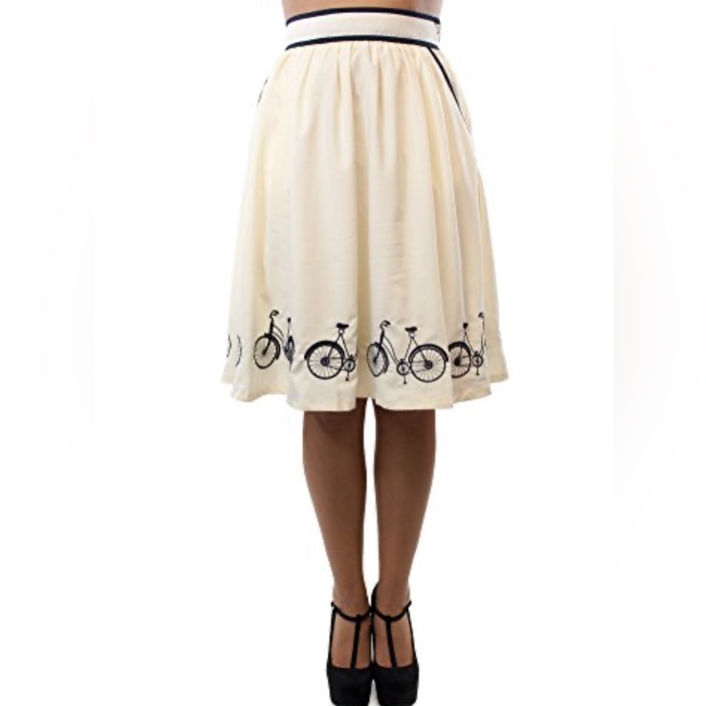Anthropologie Comme Toi Seaside Ride A-line Bicycle Skirt Size Large Lined Cream